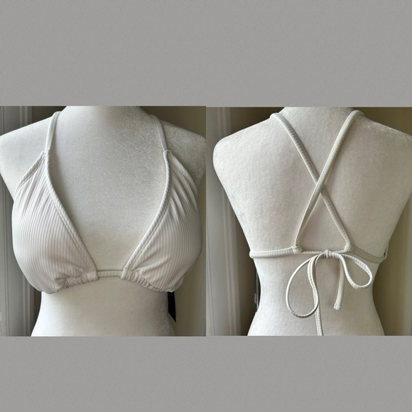 Wild Fable White Strappy Ribbed Triangle Halter Bikini Top with Criss-Cross Back - Picture 10 of 11
